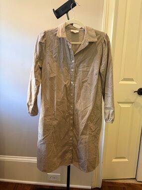 Loft Outlet Tan/Beige Corduroy Button-Front Shirt Dress